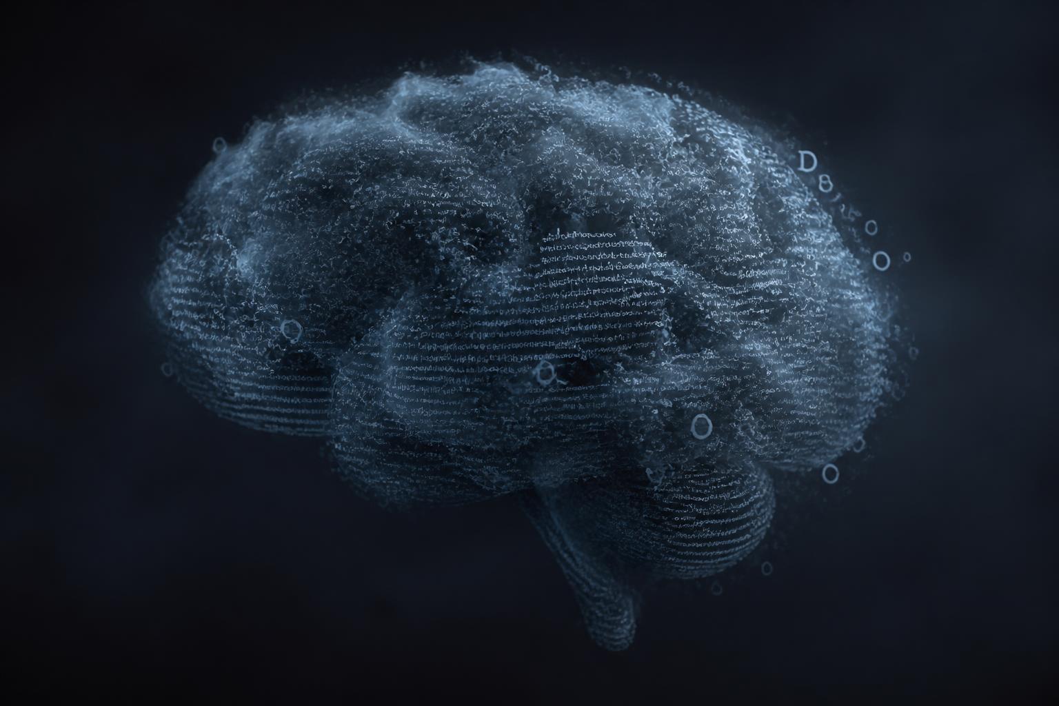 A brain formed from clouds of text